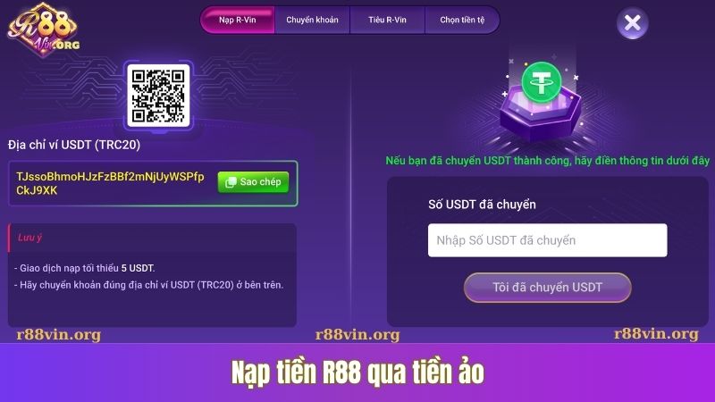 Nạp tiền R88 qua tiền ảo