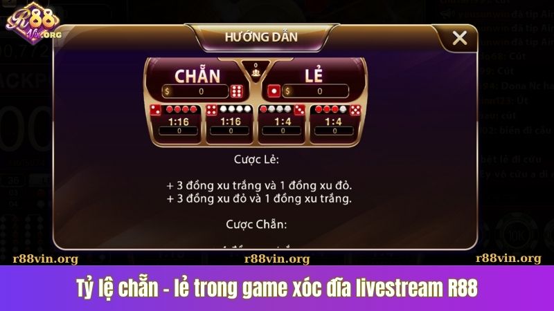 Tỷ lệ chẵn - lẻ trong game xóc đĩa livestream R88