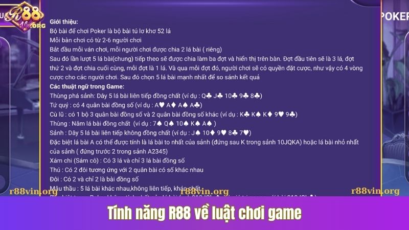 Tính năng R88 về luật chơi game