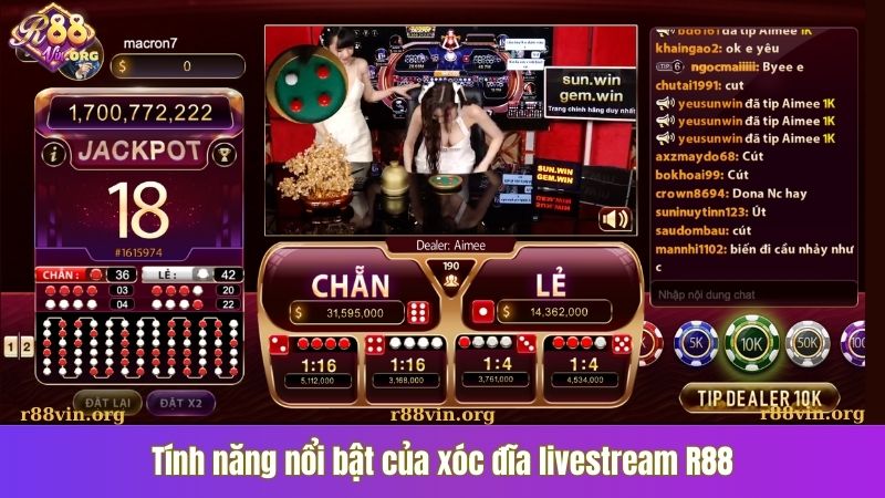 Tính năng nổi bật của xóc đĩa livestream R88