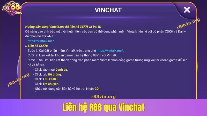 Liên hệ R88 qua Vinchat